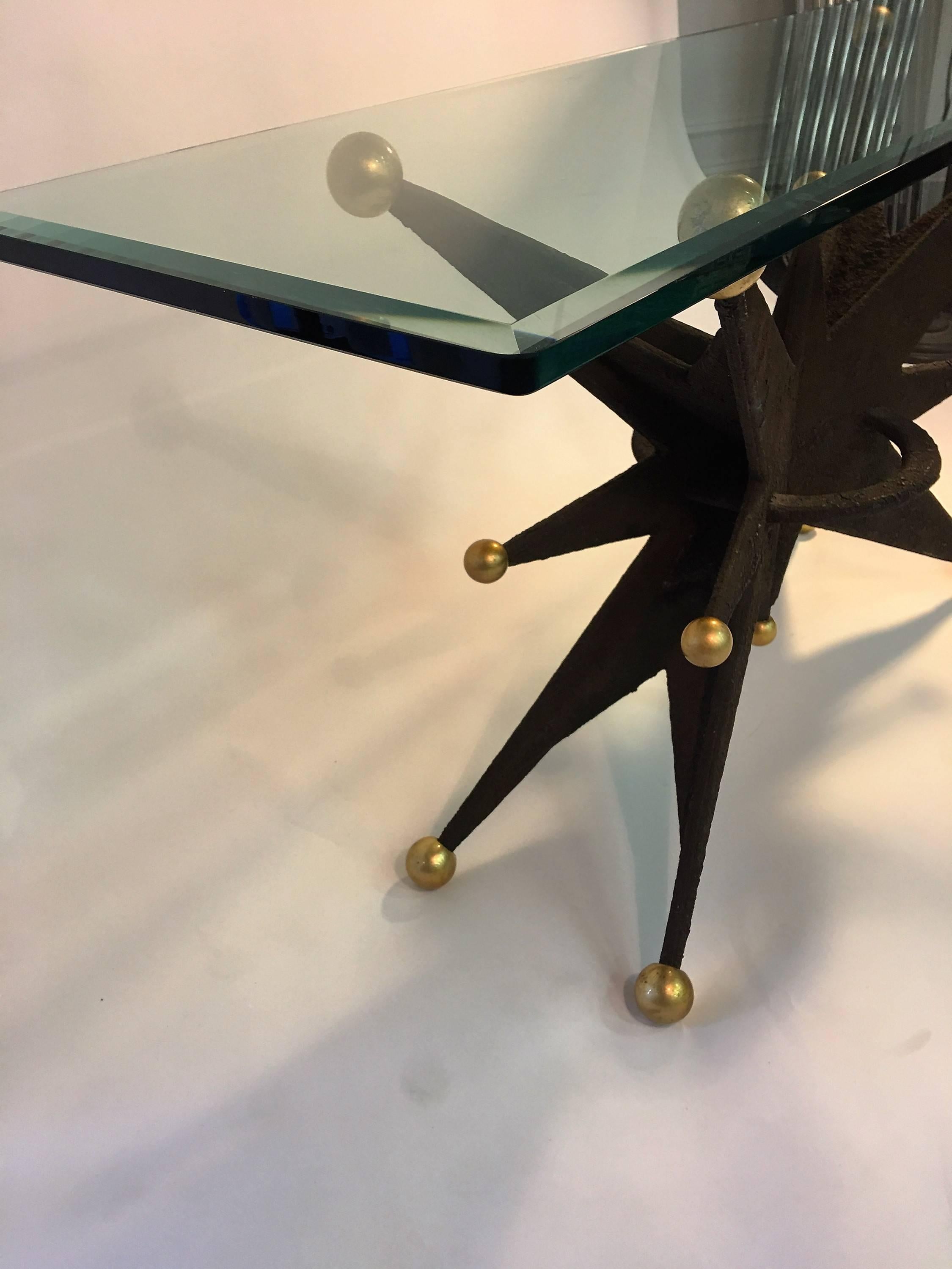 Spectacular Italian Brutalist Starburst and Gold Ball Resin Console Table For Sale 5