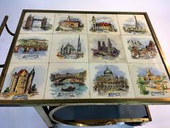 Unusual Mid-Century Italian Modernist European Cities Tile Bar Cart