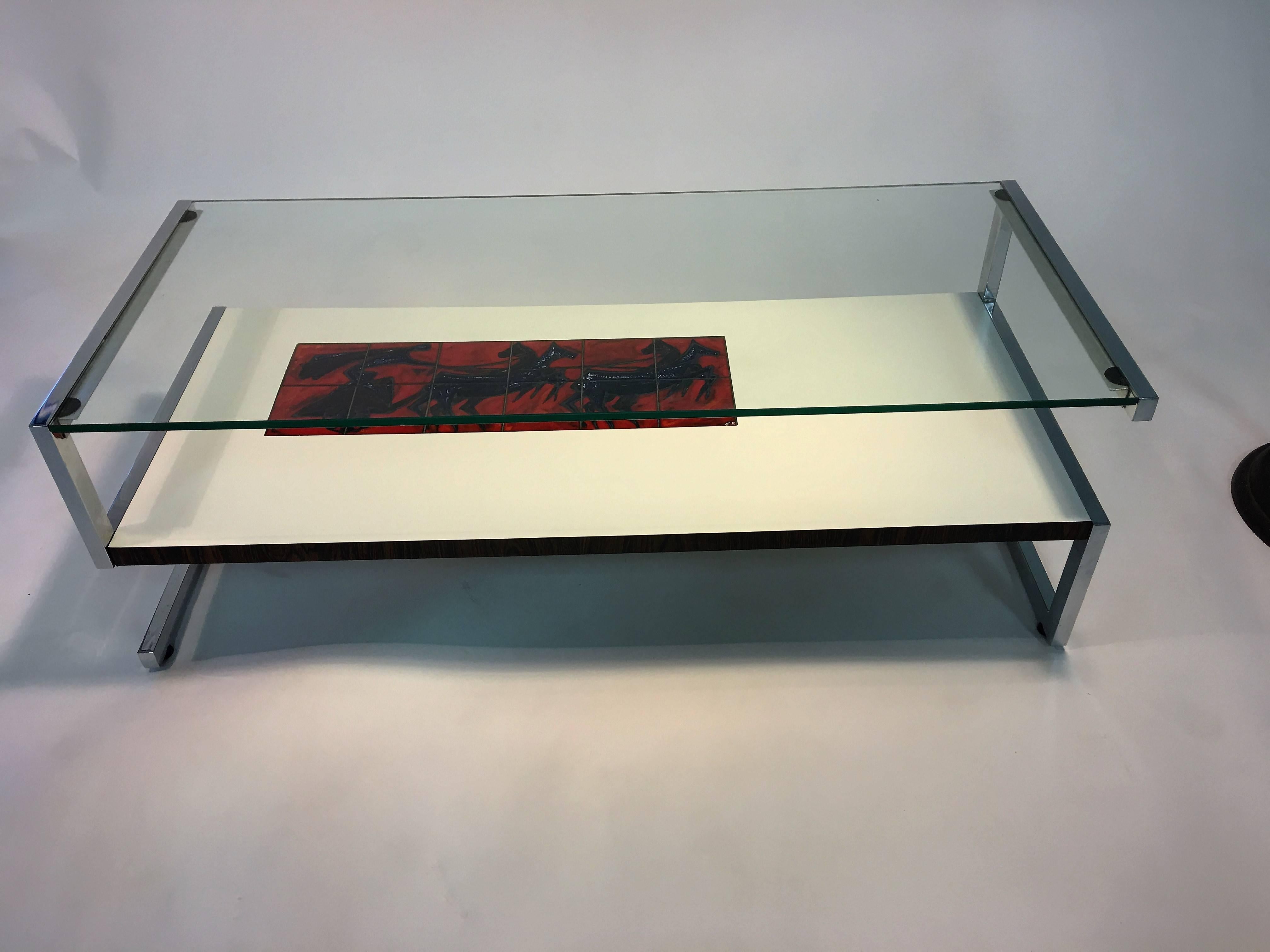 Amazing Italian Modernist Tile and Laminate Chrome Frame Coffee Table For Sale 5