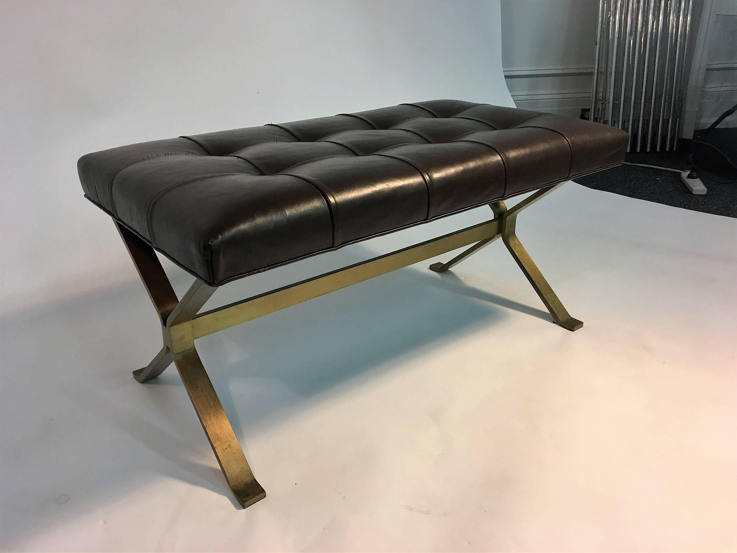 Italian Stunning Modernist Bronze X-Base Bench Attributed to Osvaldo Borsani For Sale