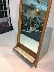 Sculptural Danish Modern Wooden Mirror with Tile Shelf