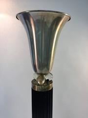 Elegant Art Deco Glass Ball and Nickeled Brass Torchiere Lamp