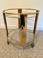 Striking Italian Modernist Design Round Polished Brass Bar Cart