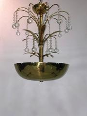 Paavo Tynell Style Beautiful Polished Brass Bowl Glass Ball Pendant Chandelier