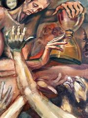 Interesting Surrealist Hour Glass with Nudes Painting by Domingo Barreres