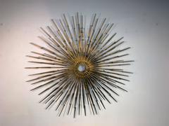 Gorgeous Brutalist Goldtone Metal Starburst Wall Sculpture