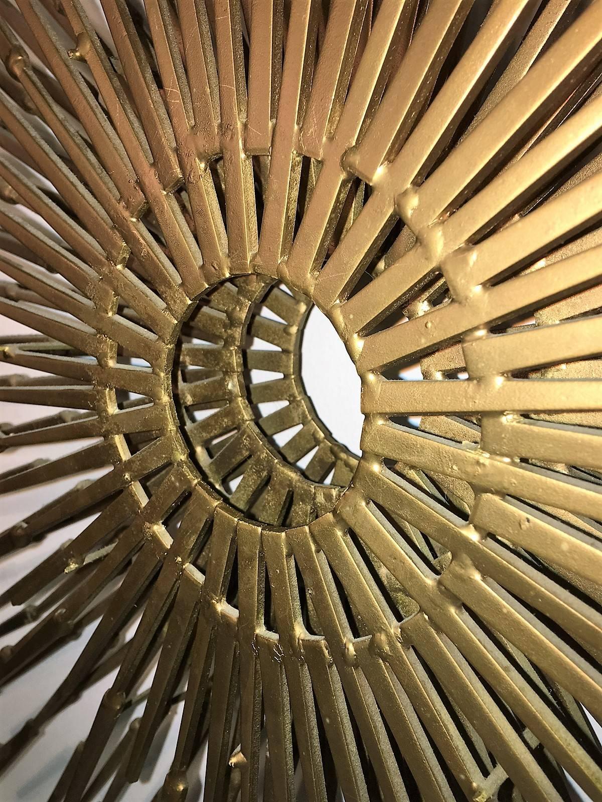 Late 20th Century Gorgeous Brutalist Goldtone Metal Starburst Wall Sculpture For Sale