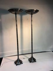 Gorgeous Pair of Karl Springer Style Art Deco Revival Torchieres