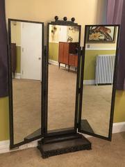 Beautiful Jules Buoy Art Deco Wrought Iron Trifold Floor Standing Mirror