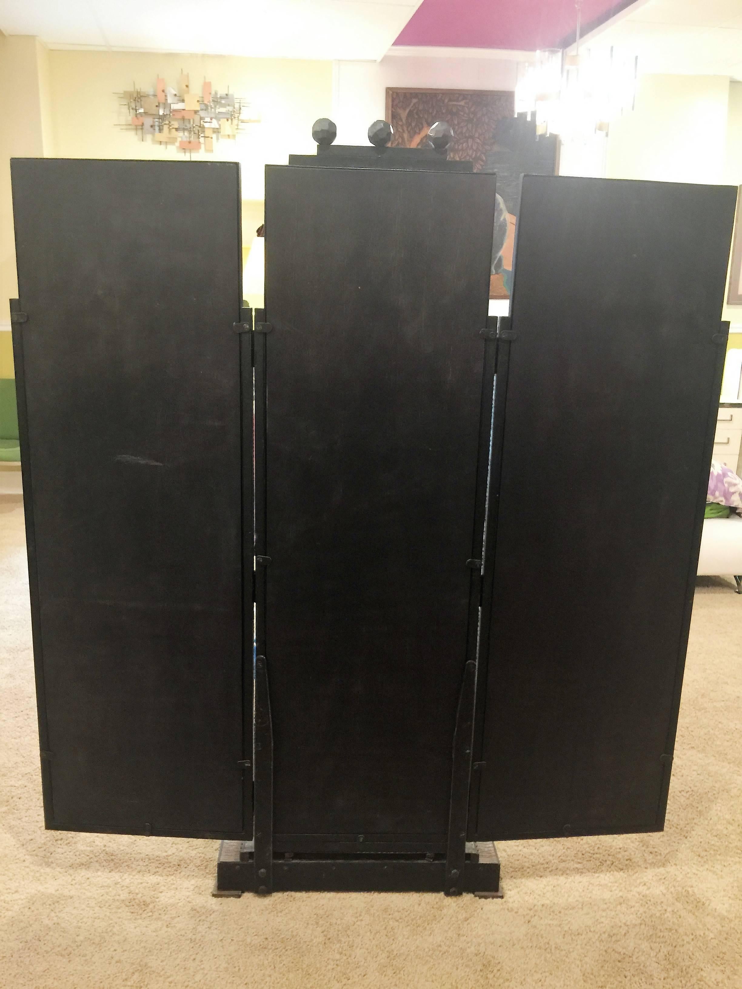 Beautiful Jules Buoy Art Deco Wrought Iron Trifold Floor Standing Mirror For Sale 2