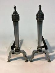 Modernist Pair of Art Deco Chromed Bronze Andirons