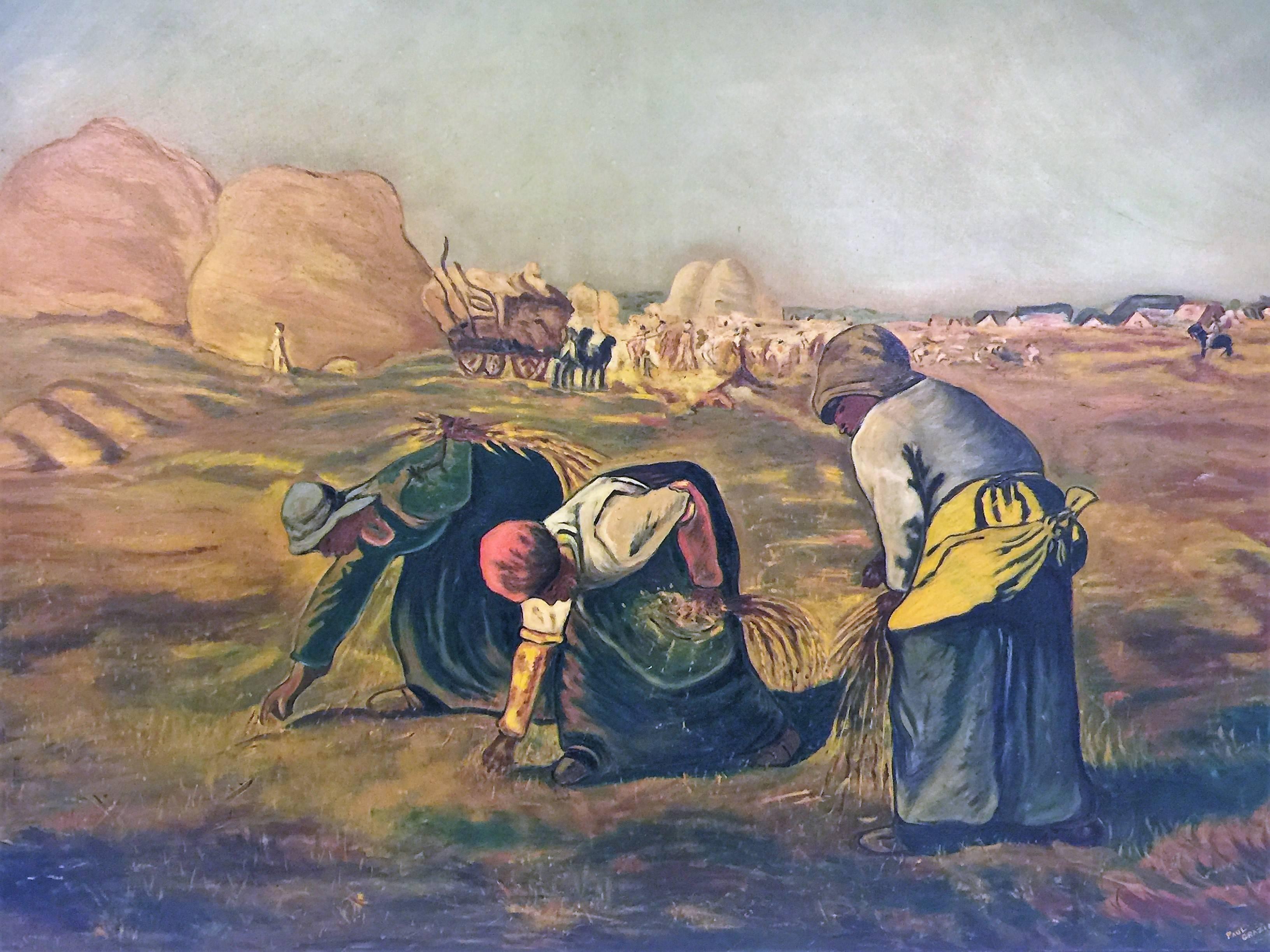 Mid-20th Century Monumental Signed Painting after Jean-Francois Millet 'The Gleaners' For Sale