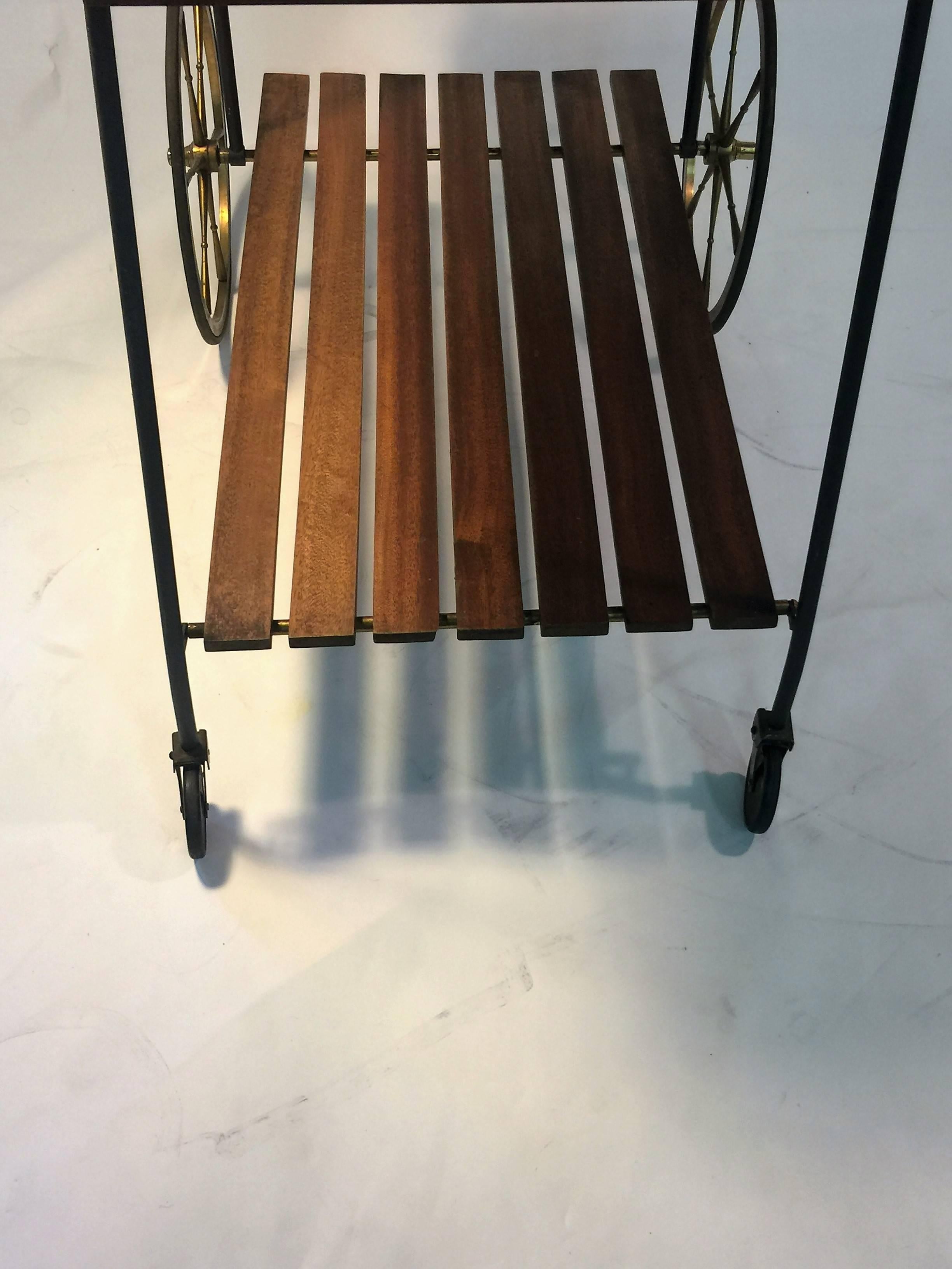 Fantastic Signed Fornasetti Style Italian Mid-Century Wood and Brass Bar Cart For Sale 4