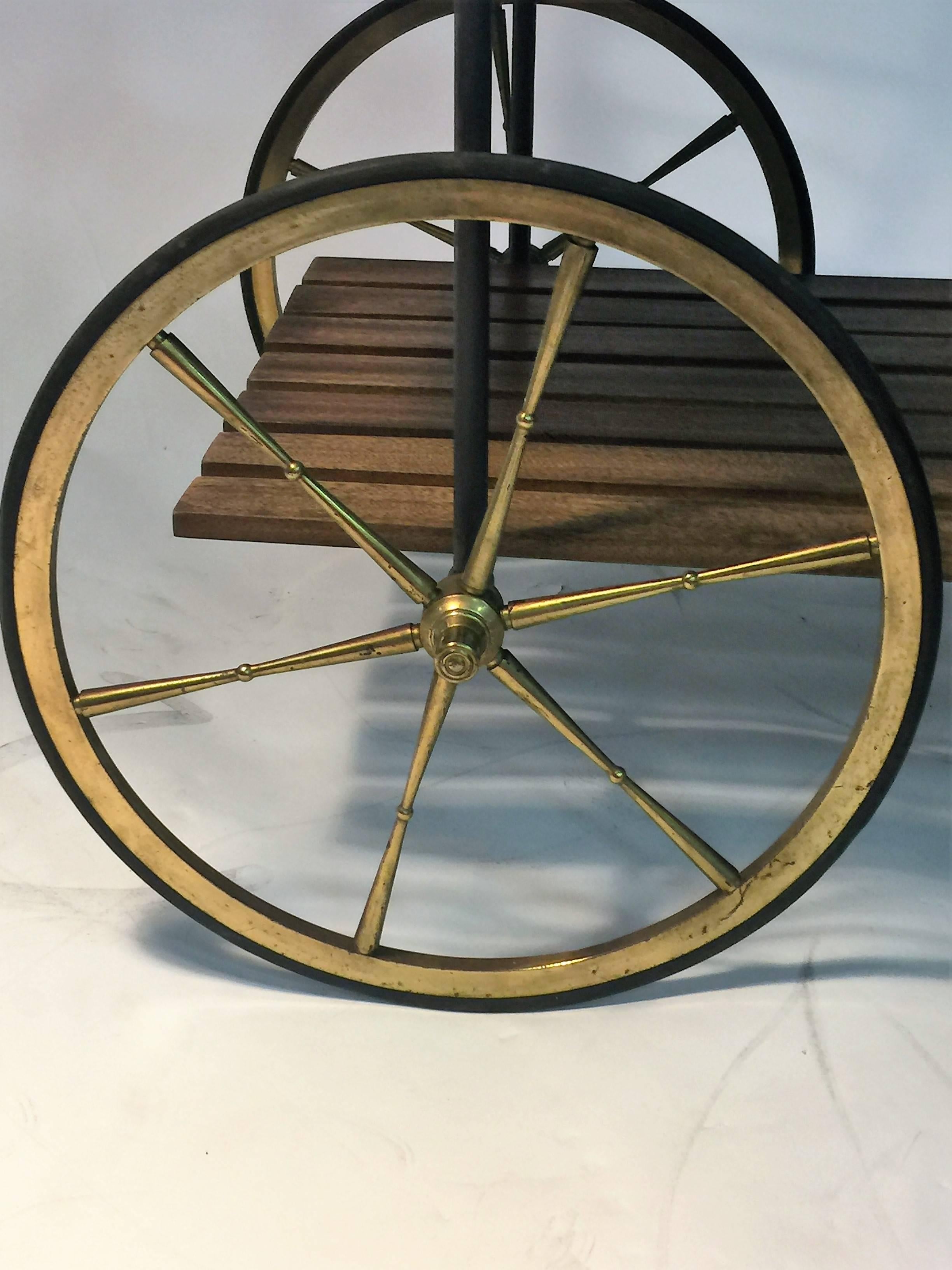 Fantastic Signed Fornasetti Style Italian Mid-Century Wood and Brass Bar Cart For Sale 5
