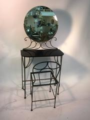 Beautiful Art Deco Wrought Iron Vanity and Chair by Ferro Brandt