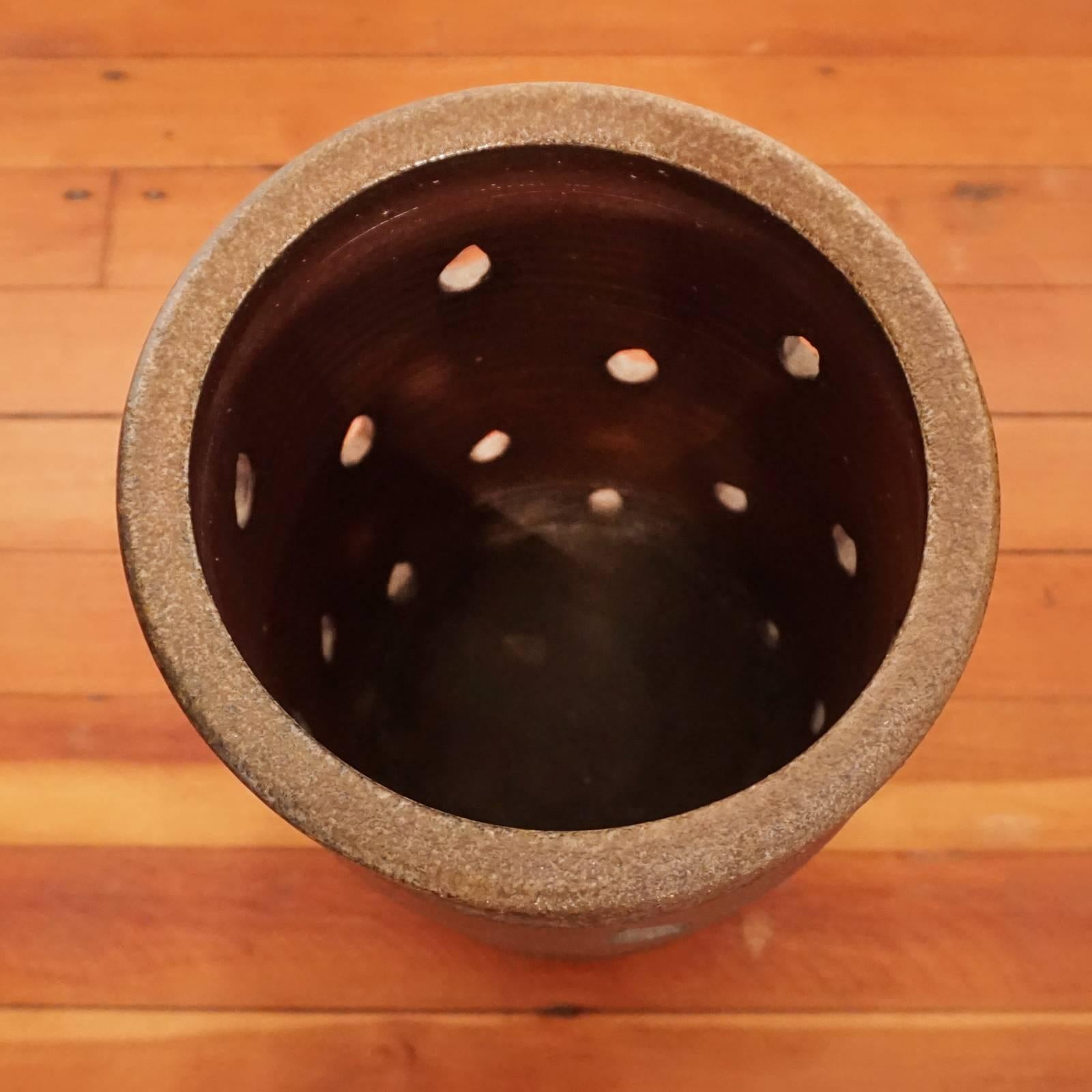 20th Century Japanese Bizen Pierced Ceramic Large Floor Vase In Good Condition In San Diego, CA