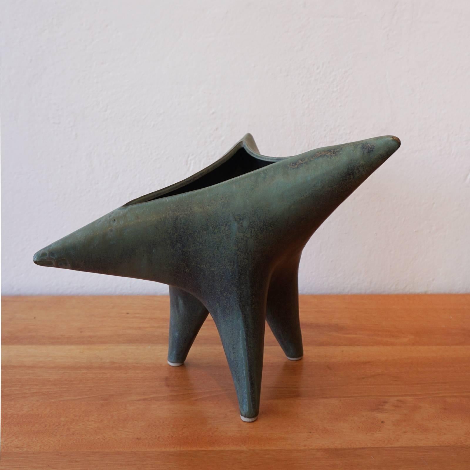 Vintage ceramic vessel with a wonderful green glaze. Made in Japan.