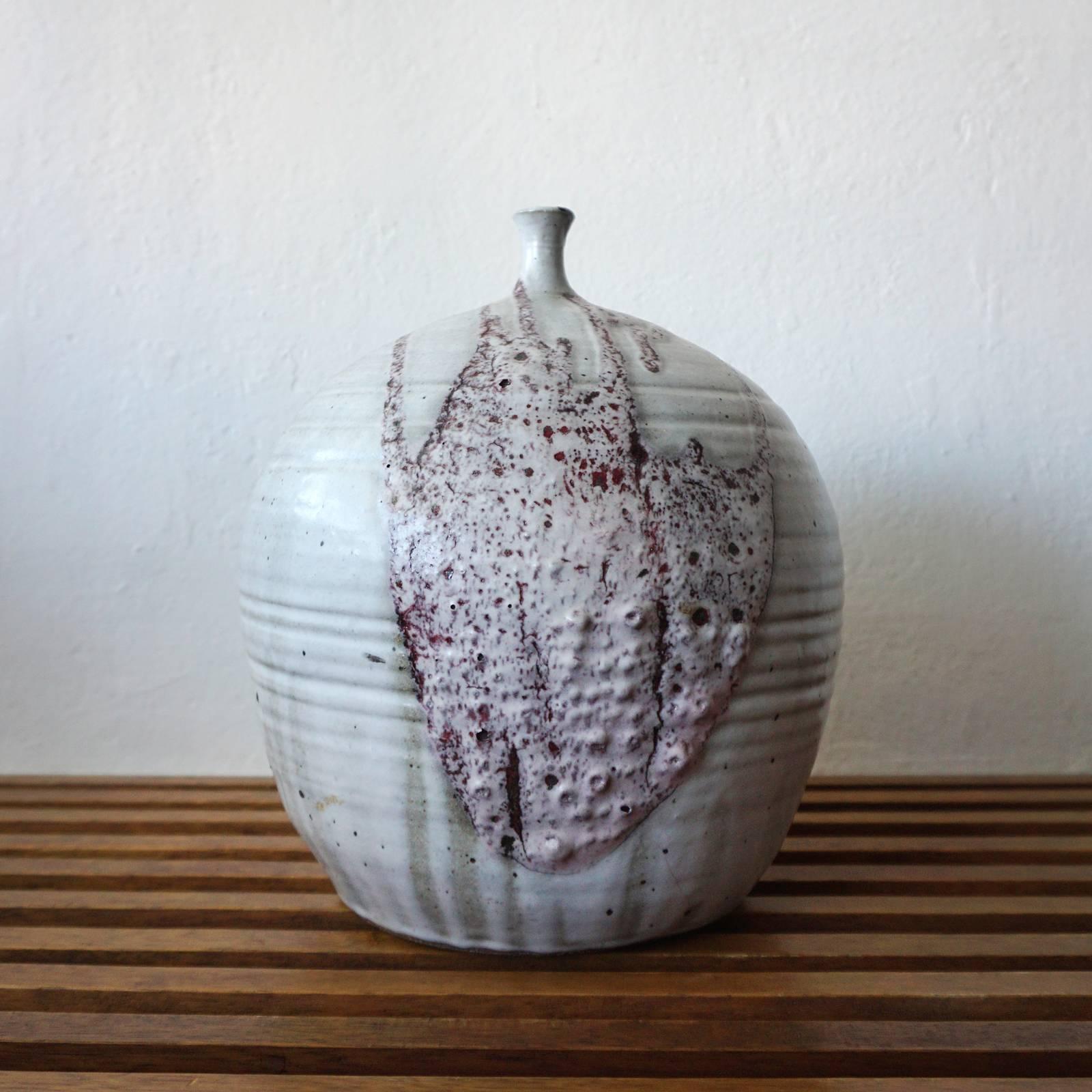 Mid-Century Modern Large Ceramic Vase Studio Pottery with Lava Drip Glaze For Sale
