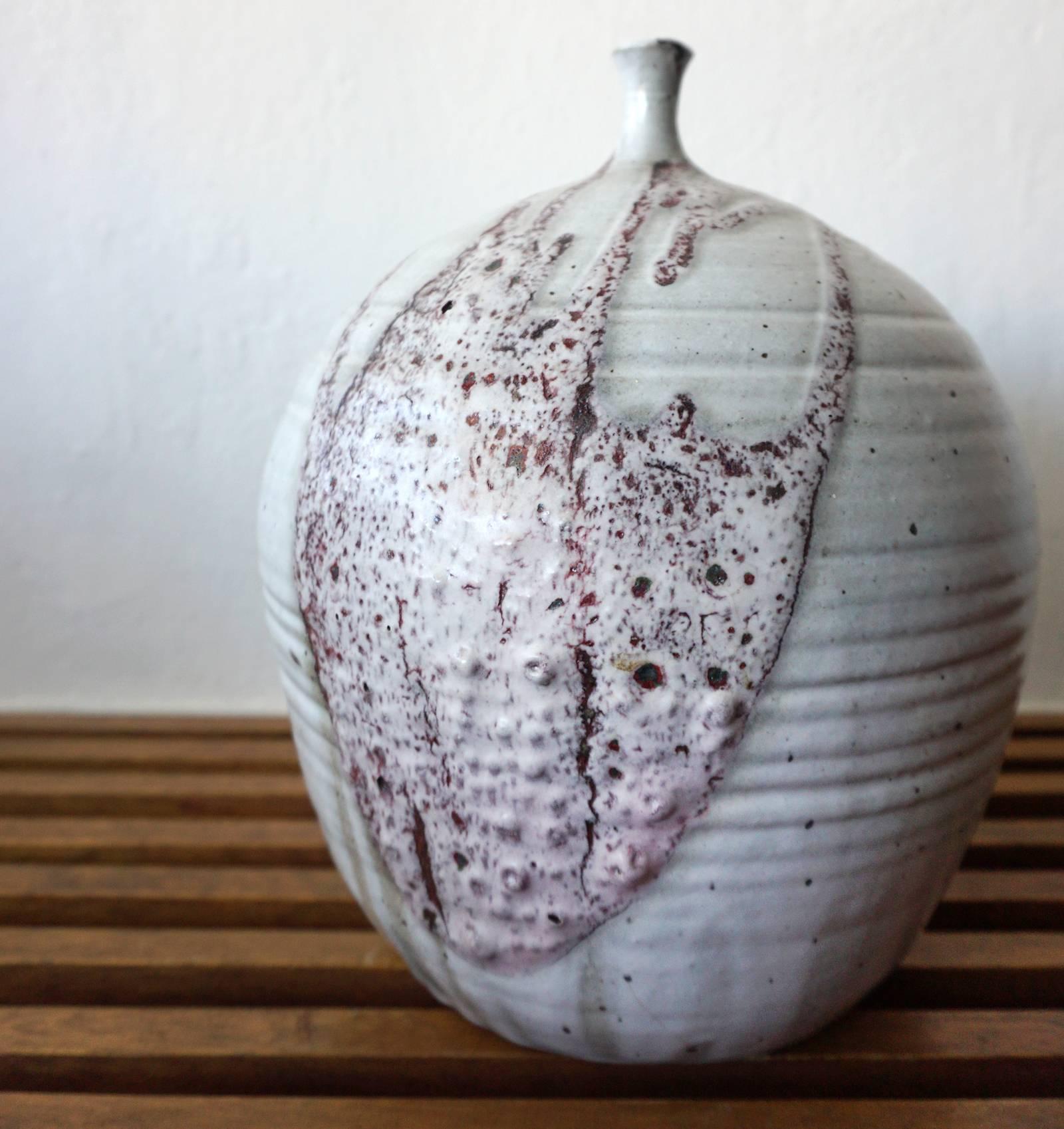 American Large Ceramic Vase Studio Pottery with Lava Drip Glaze For Sale