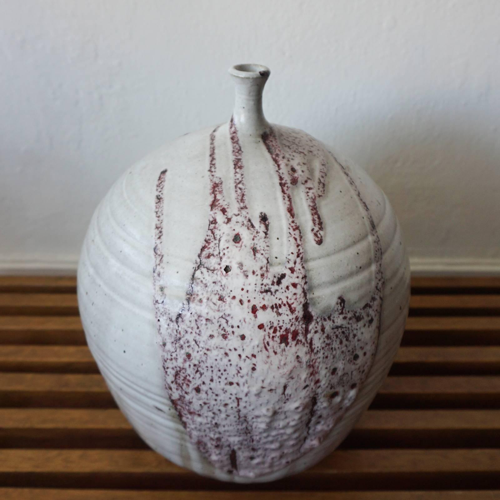 Hand-Crafted Large Ceramic Vase Studio Pottery with Lava Drip Glaze For Sale