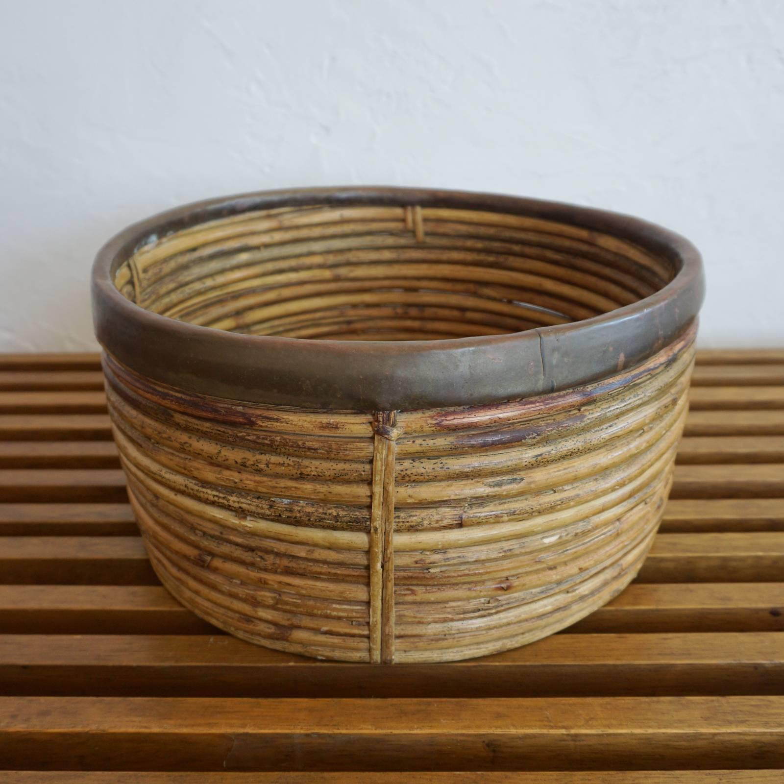 Philippine John Risley for Raymor Rattan and Copper Bowl or Basket For Sale