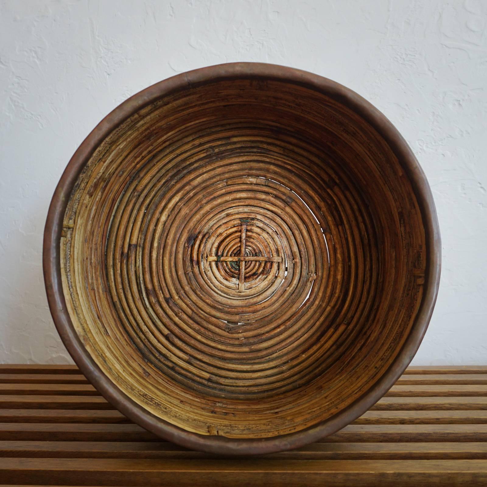Mid-Century Modern John Risley for Raymor Rattan and Copper Bowl or Basket For Sale