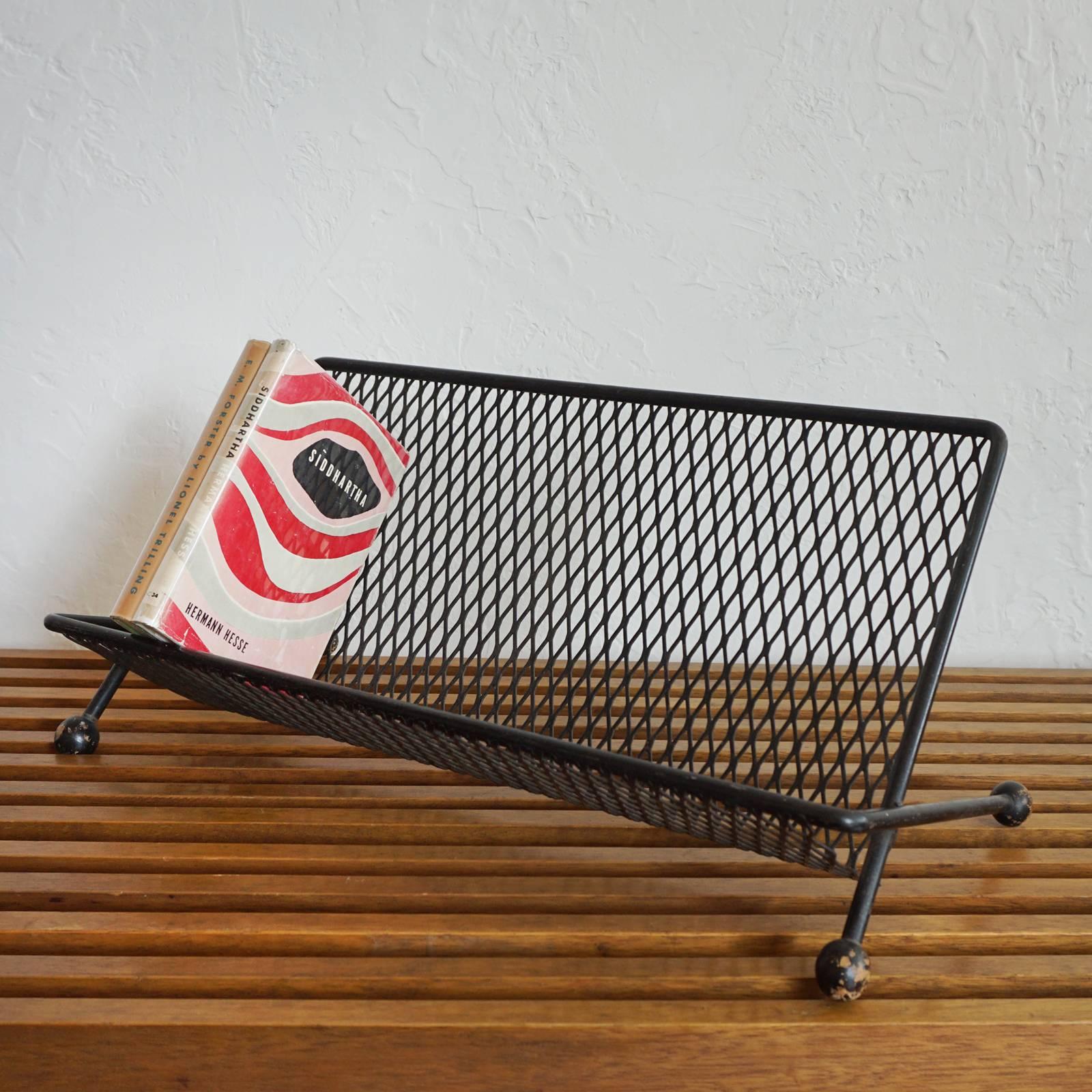 Mid-Century Modern 1950s Expanded Metal Book Stand with Ball Feet