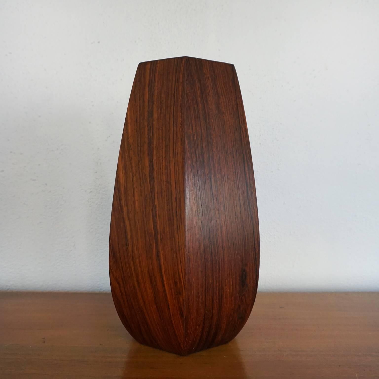 1950s Danish Rosewood Hexagon Shaped Vase In Good Condition In San Diego, CA