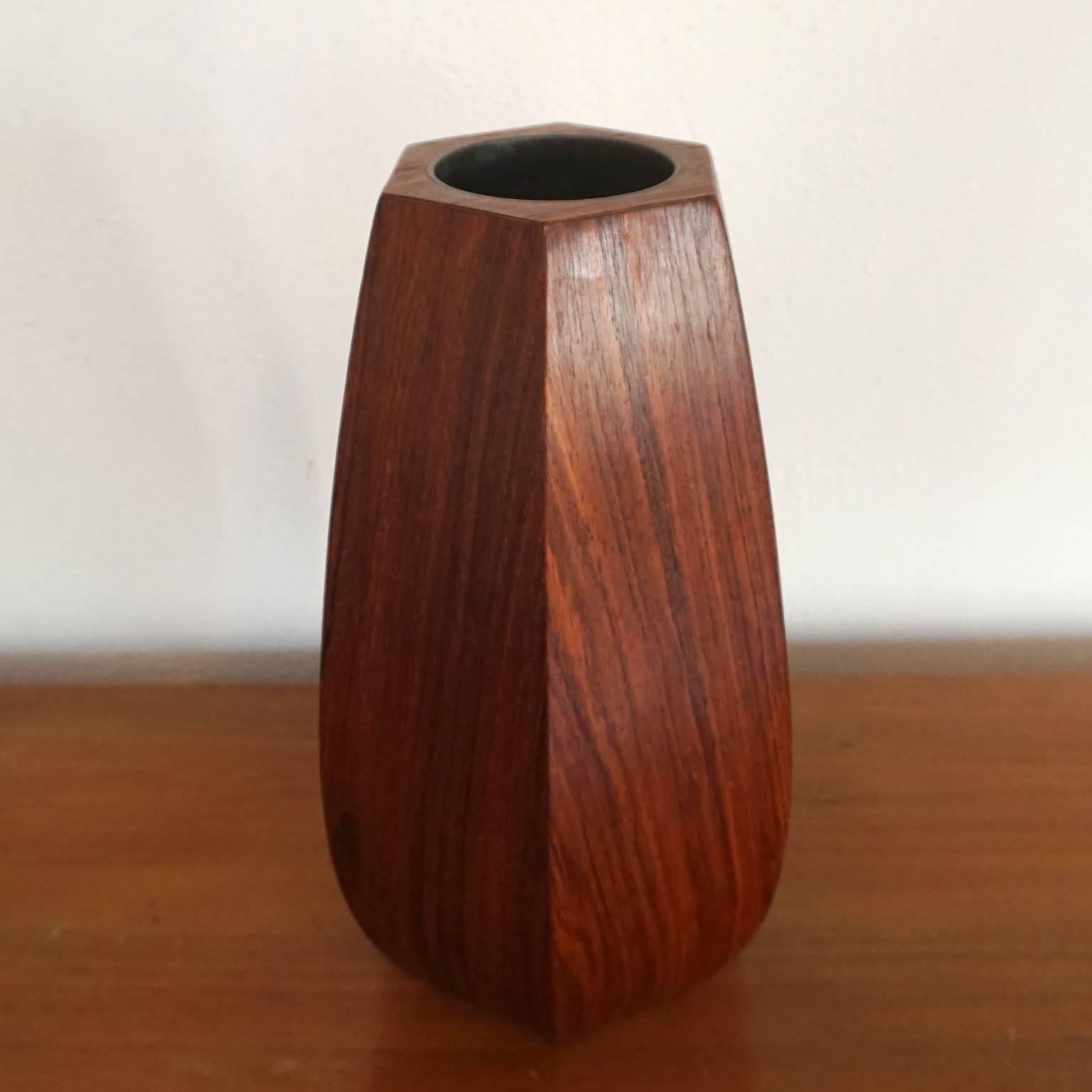 Mid-Century Modern 1950s Danish Rosewood Hexagon Shaped Vase