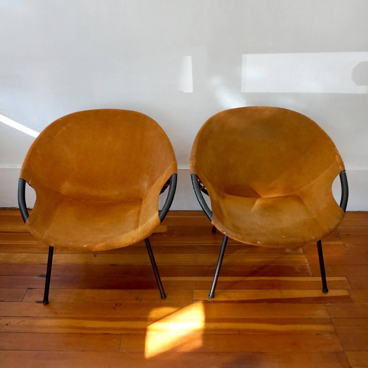 American Pair of 1960s Suede Leather Chairs