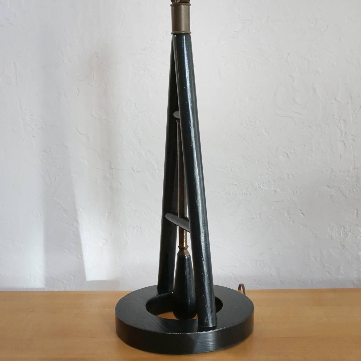 Mid-20th Century Pair of 1950s Ebonized Oak A-Frame Table Lamps