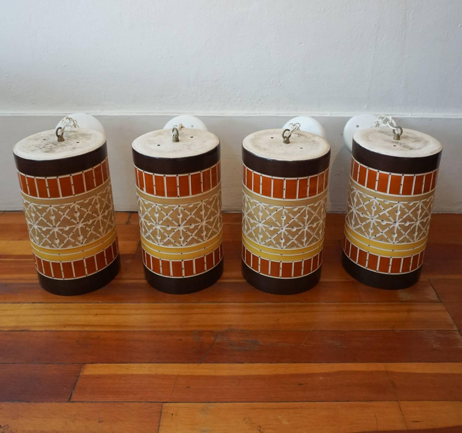 20th Century Set of Four Pierced Ceramic Hanging Lamps