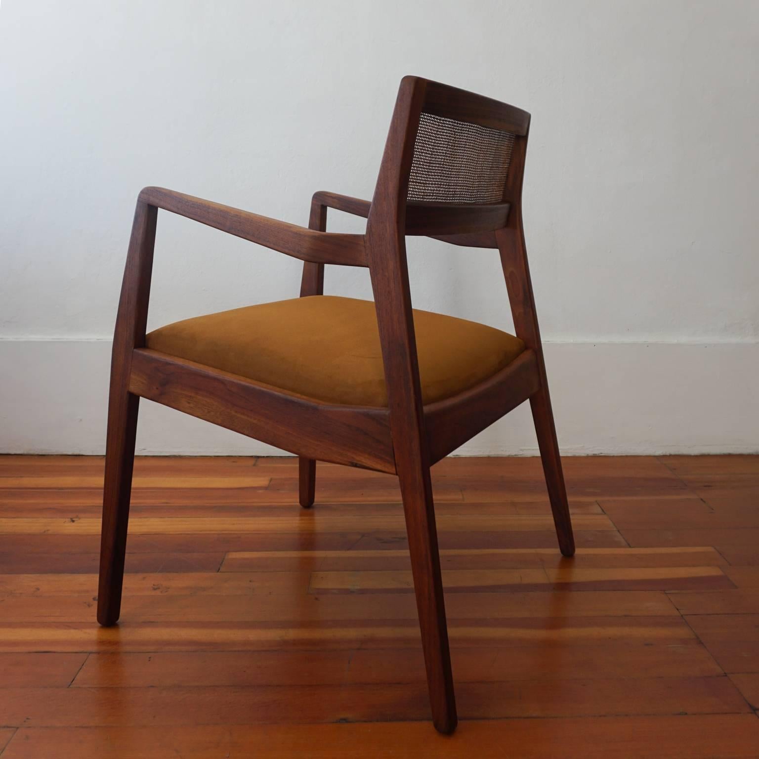 American Pair of Jens Risom Walnut Cane Back Armchairs