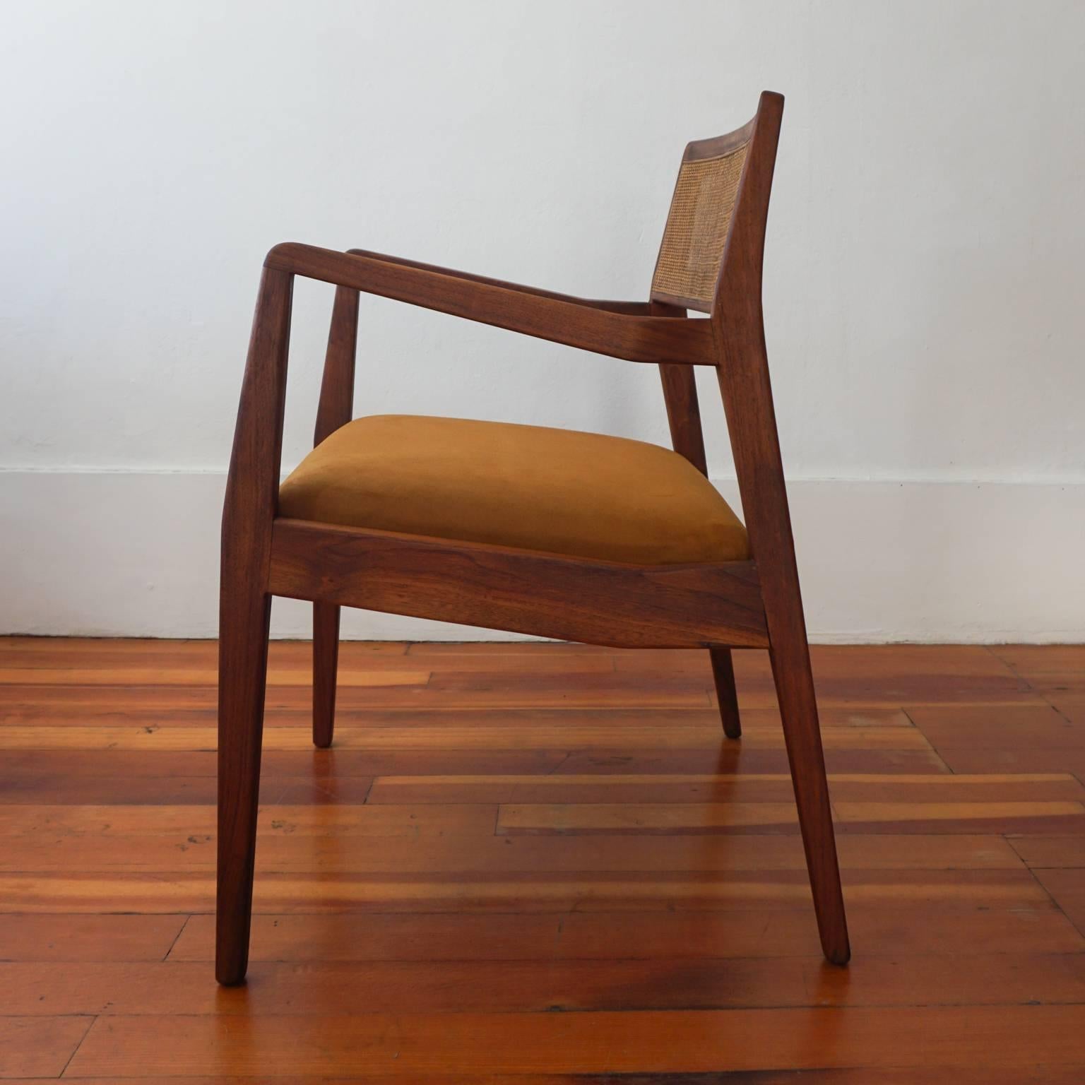 Mid-Century Modern Pair of Jens Risom Walnut Cane Back Armchairs