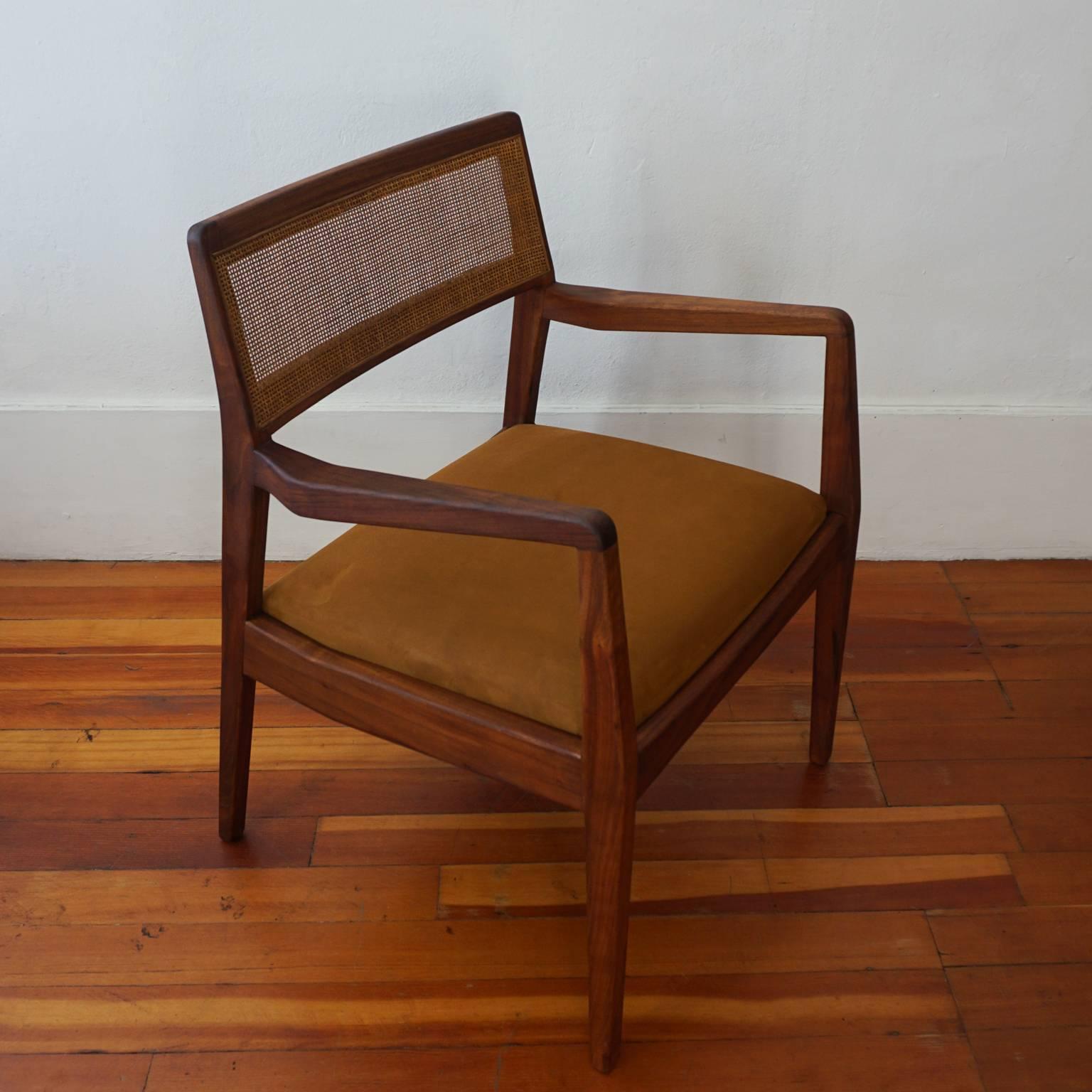 Pair of Jens Risom Walnut Cane Back Armchairs 1