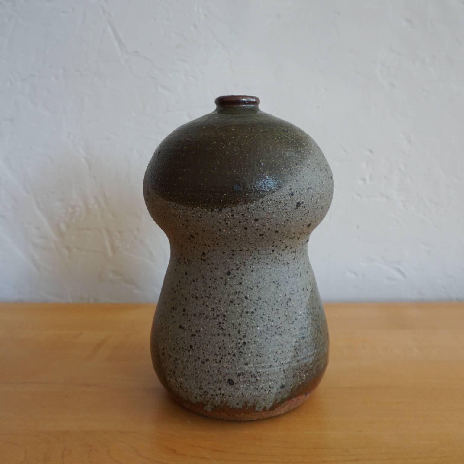 Stoneware vase with a double gourd form. Signed illegably. 1960s.