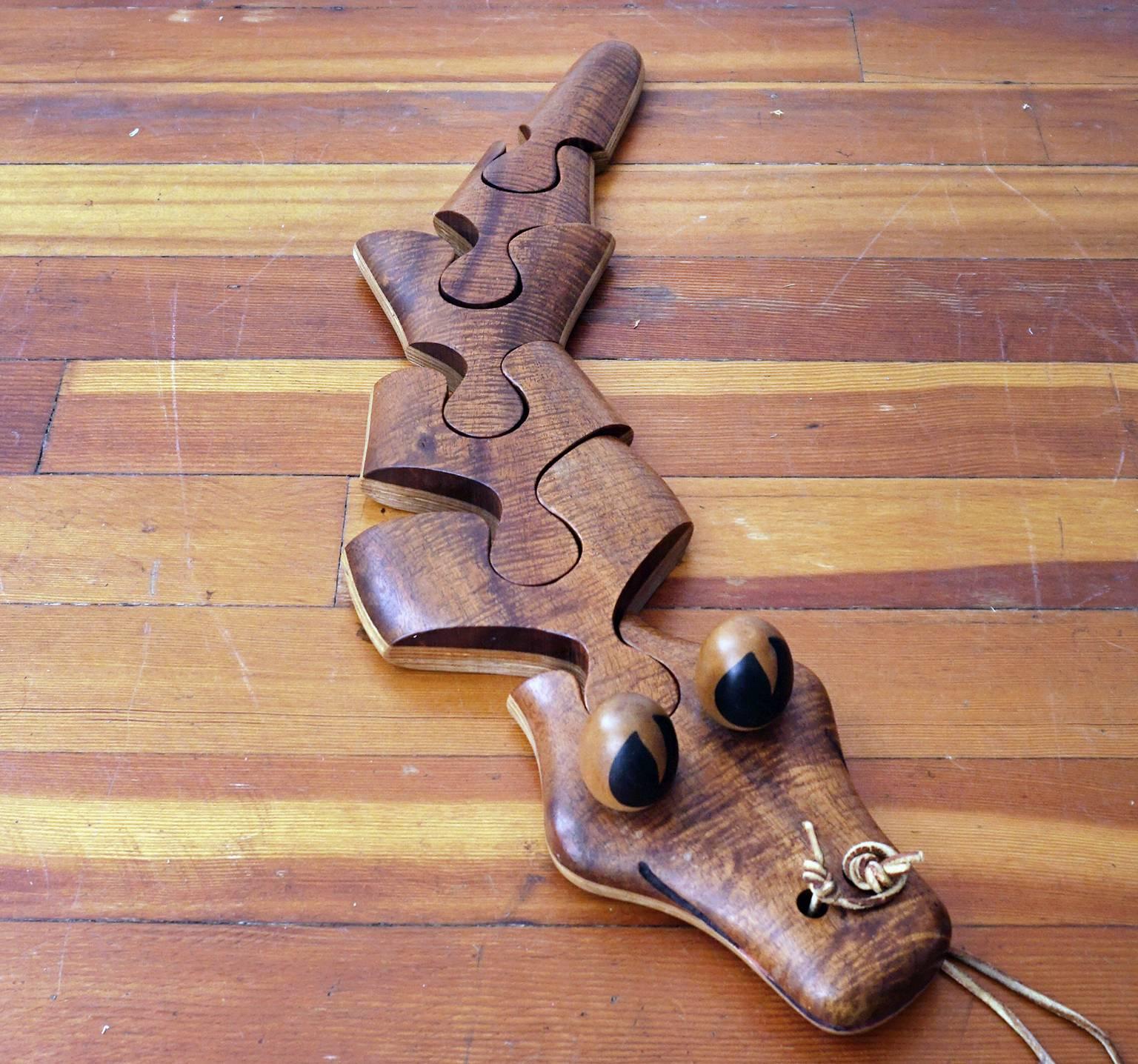 Late 20th Century Articulated Wood Alligator by Dean Santner