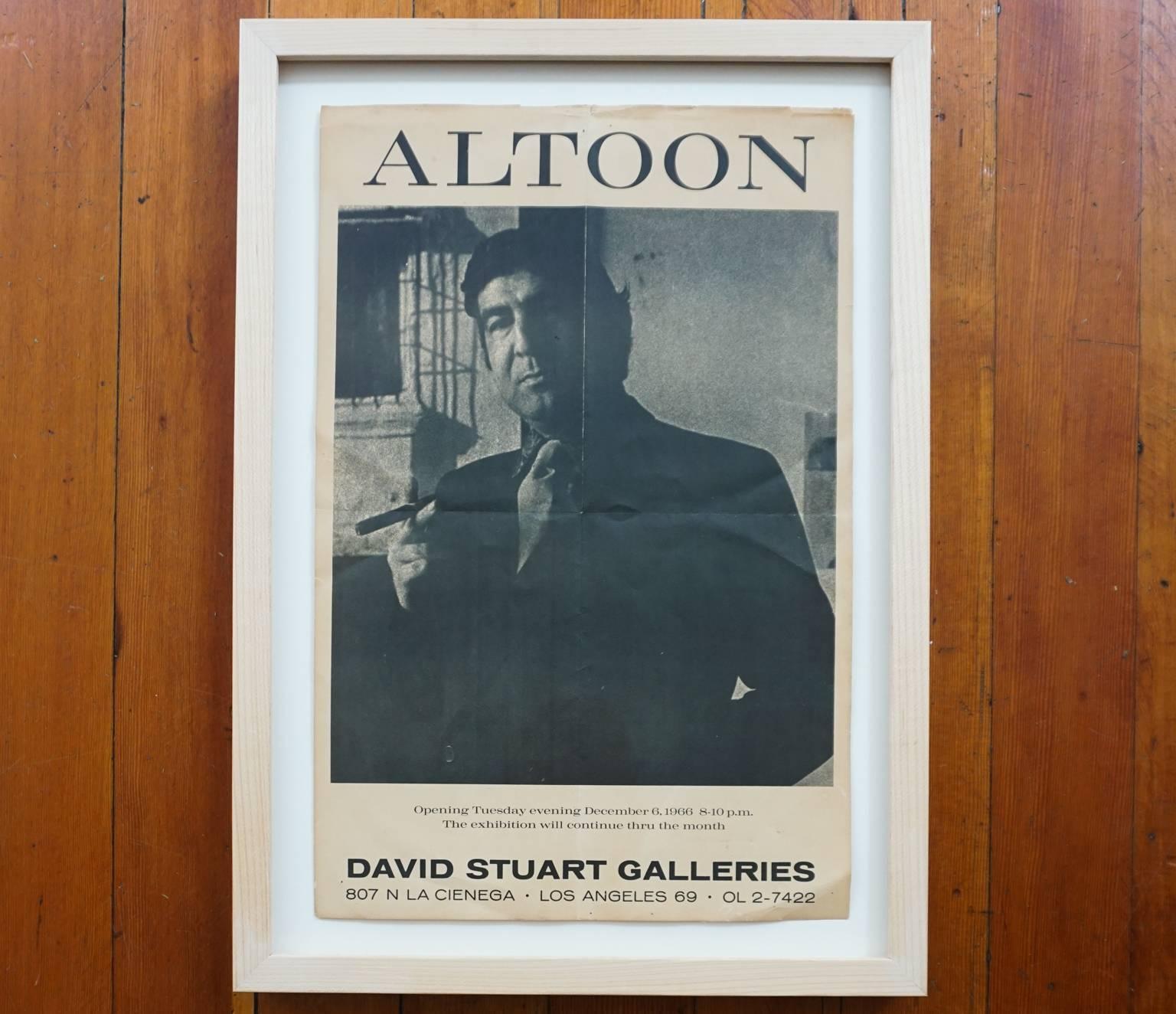 Framed John Altoon exhibition poster from 1965.

Irving Blum, partner in the Ferus Gallery, recalls: 