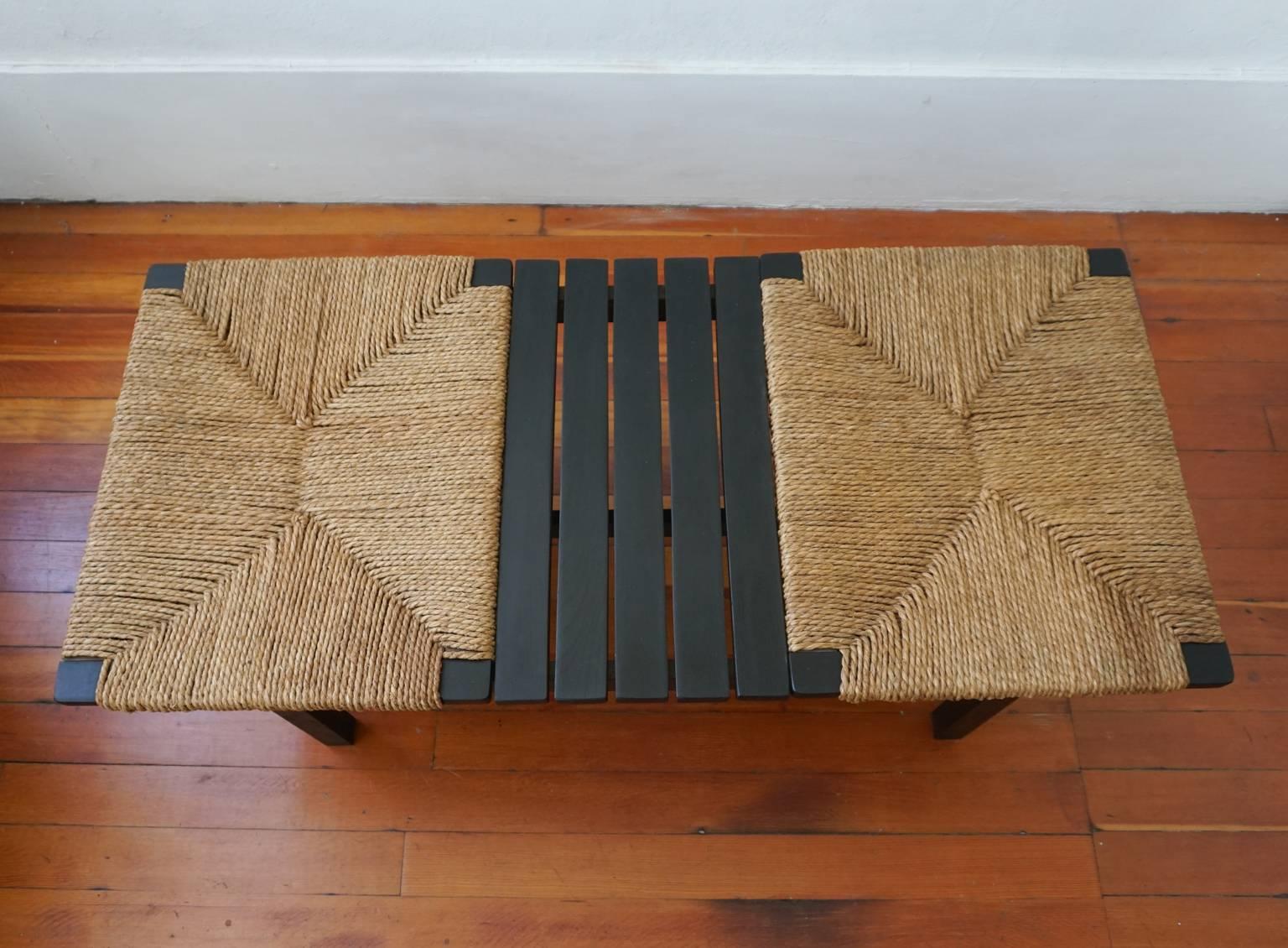 Mid-Century Modern 1950s Japanese Bench with Rope Seats