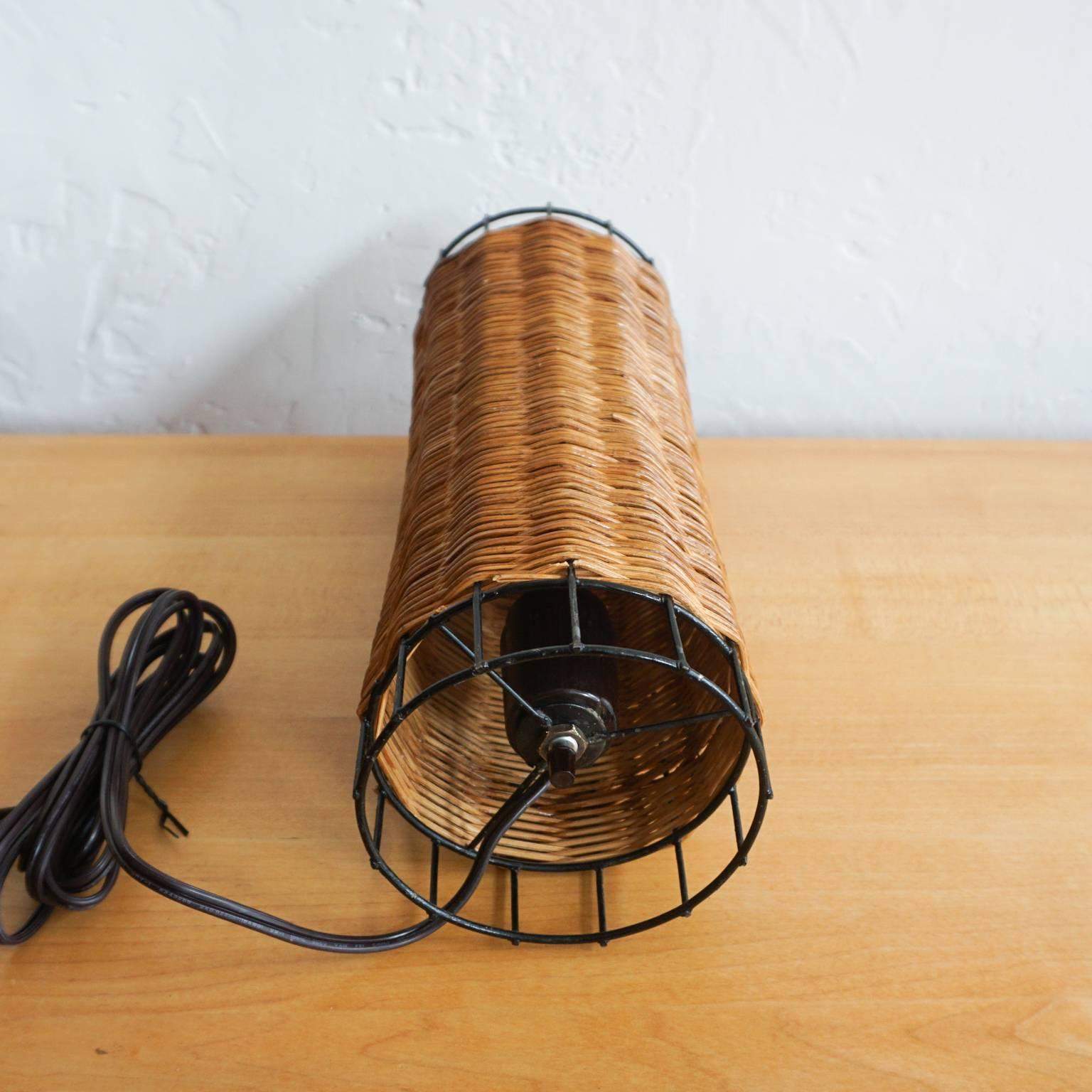 American Mid-Century Reed and Iron Cylinder Lamp