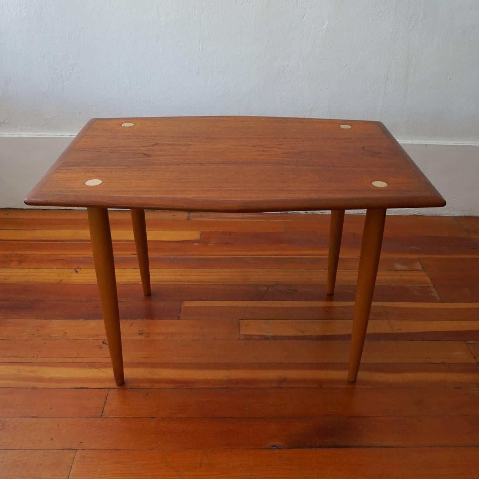 Mid-20th Century Pair of Scandinavian Teak Side Tables with Brass Elements by DUX