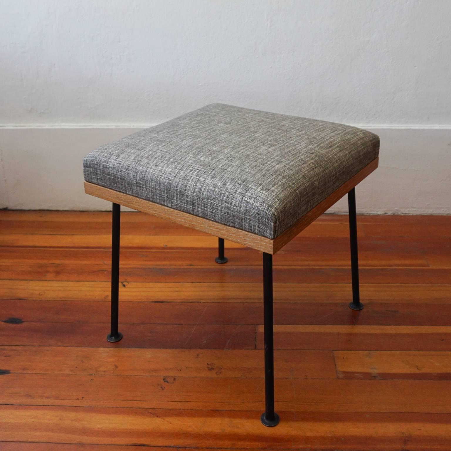 Stool or ottoman by Raymond Loewy for Mengel Furniture Company. Solid iron legs with limed wood frame, 1950s.