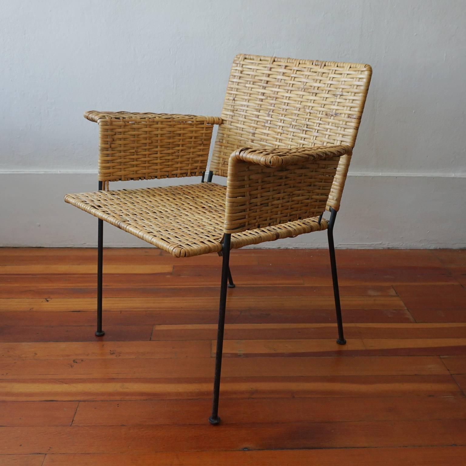 Pair of 1950s Van Keppel Green Iron and Cane Chairs In Good Condition In San Diego, CA
