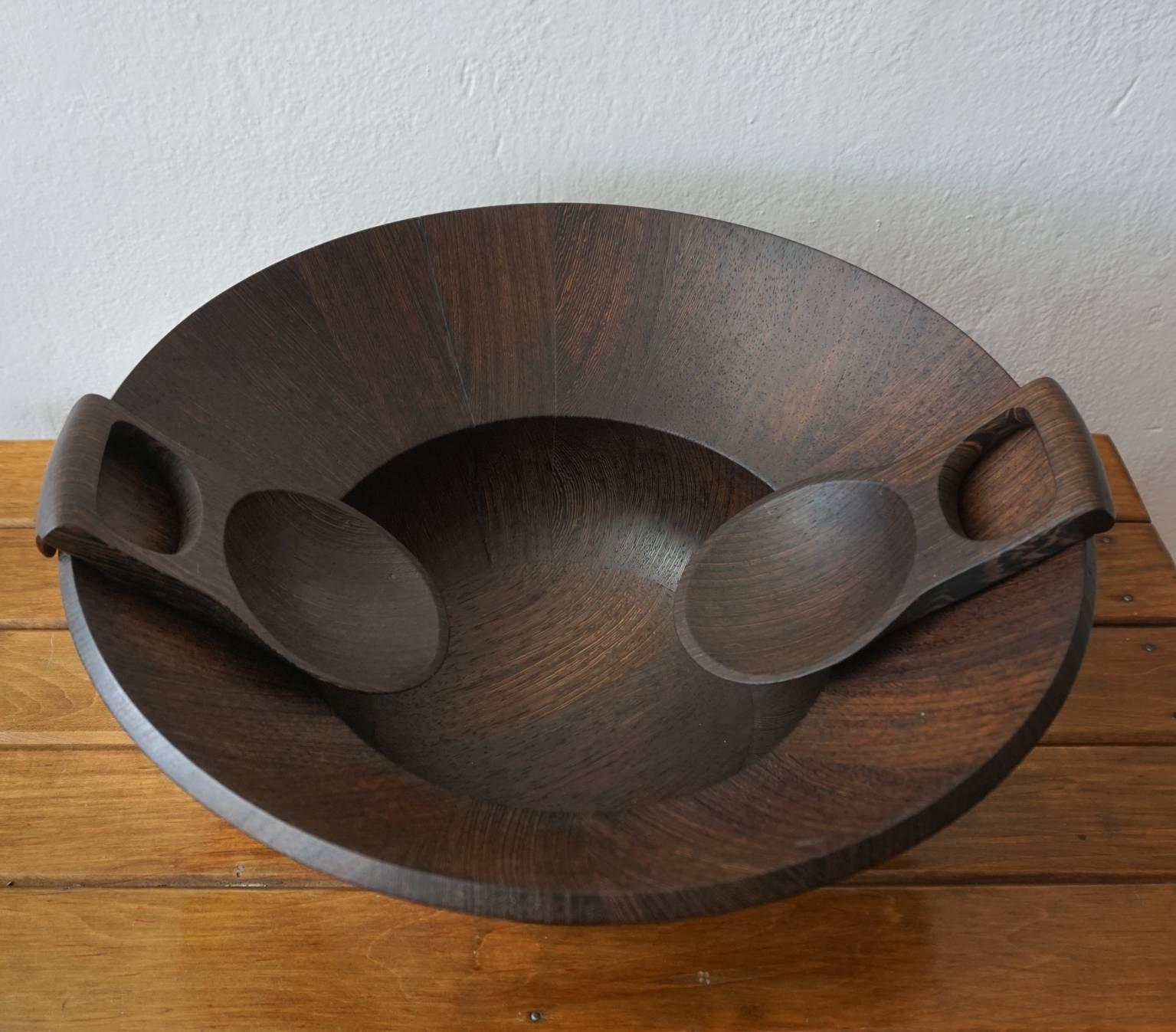 Wenge Dansk Rare Woods Bowl and Tongs by Jens Quistgaard In Good Condition For Sale In San Diego, CA