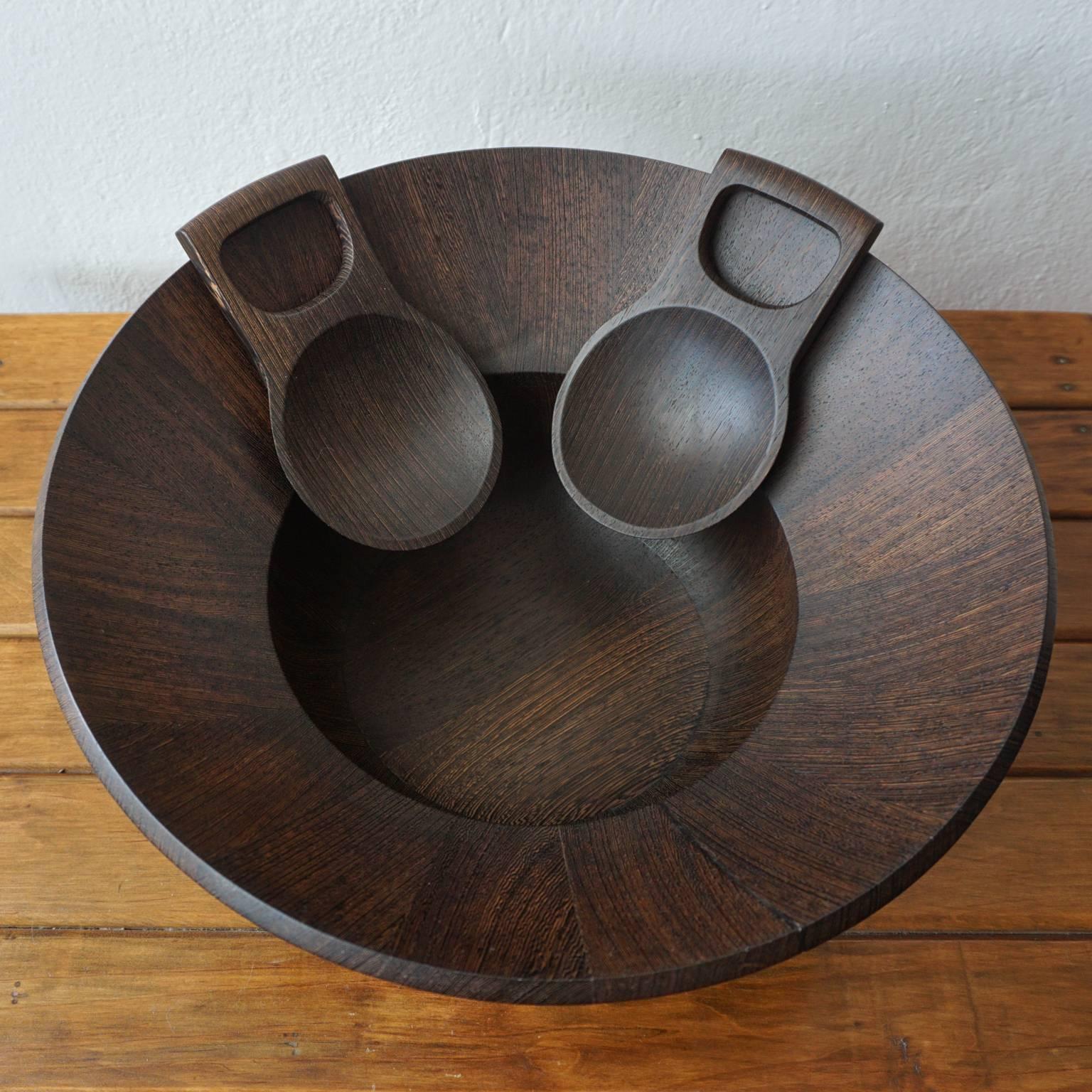 Wenge salad bowl and tongs by Jens Quistgaard. Part of the Dansk 