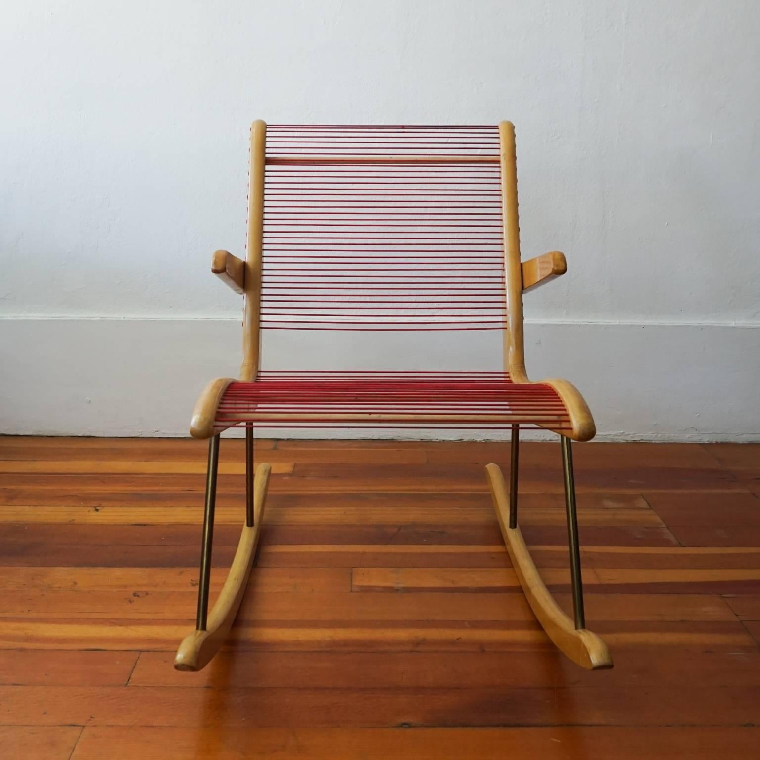 American Modernist String Wood and Iron Rocking Chair by Carl Koch