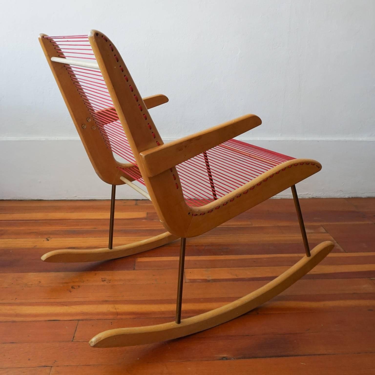 Mid-20th Century Modernist String Wood and Iron Rocking Chair by Carl Koch