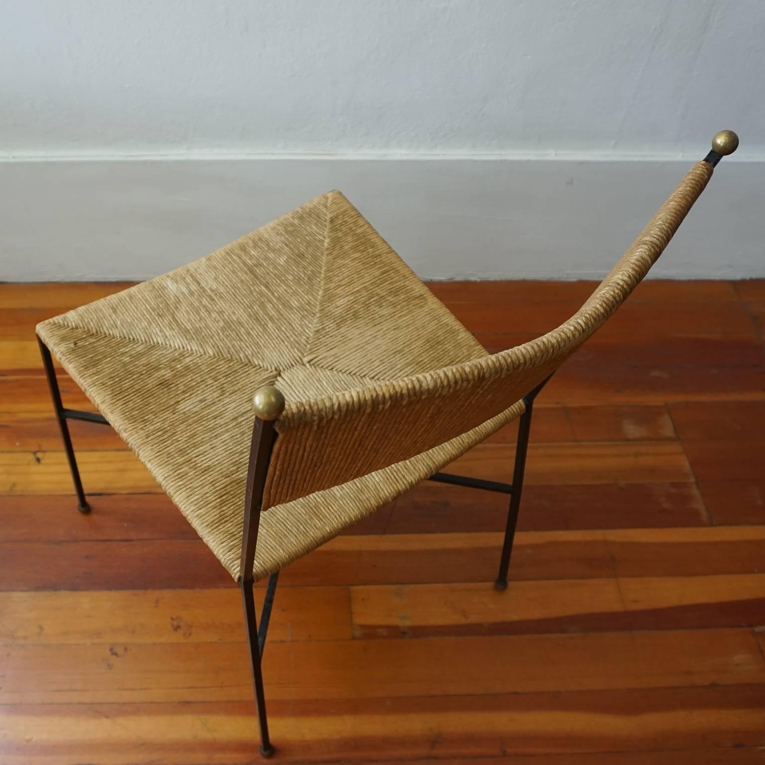 Brass Milo Baughman for Murray Furniture Iron and Rush Chair