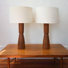Pair of Turned Walnut Table Lamps, 1960s