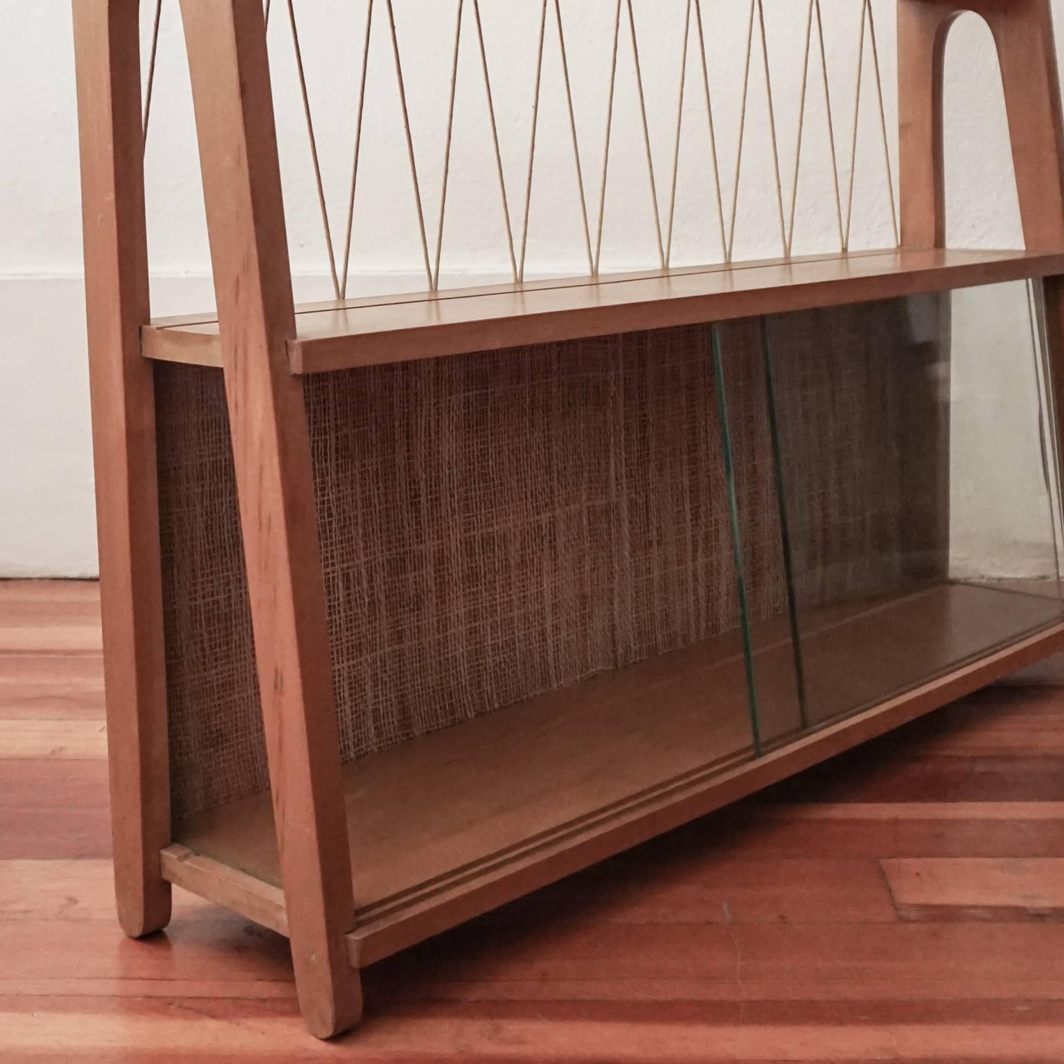 Mid-20th Century 1950s Wall Shelves with String and Display Case